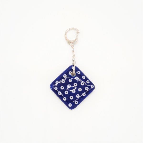 KEYCHAIN PENDANT DIAMOND SHAPE BLUE DOT