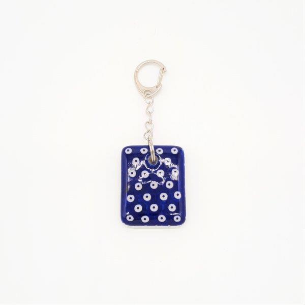 KEYCHAIN PENDANT RECT SHAPE BLUE DOT