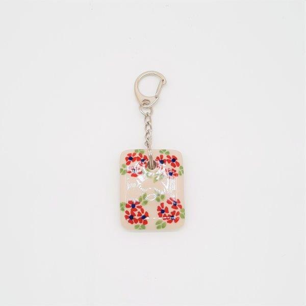 KEYCHAIN PENDANT RECT SHAPE RED GARDEN