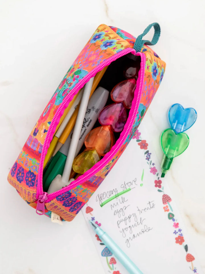 Pencil Pouch - Turq/Pink Floral