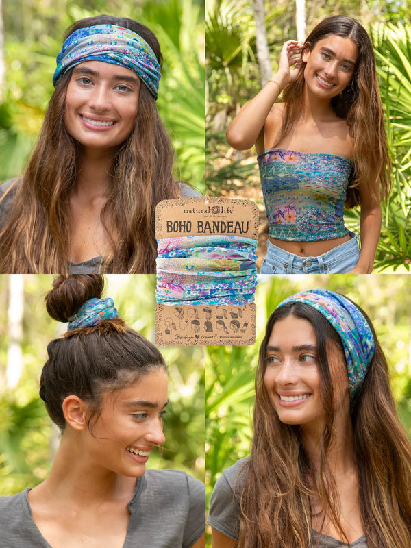 Boho Bandeau - Blue Watercolour Patchwork