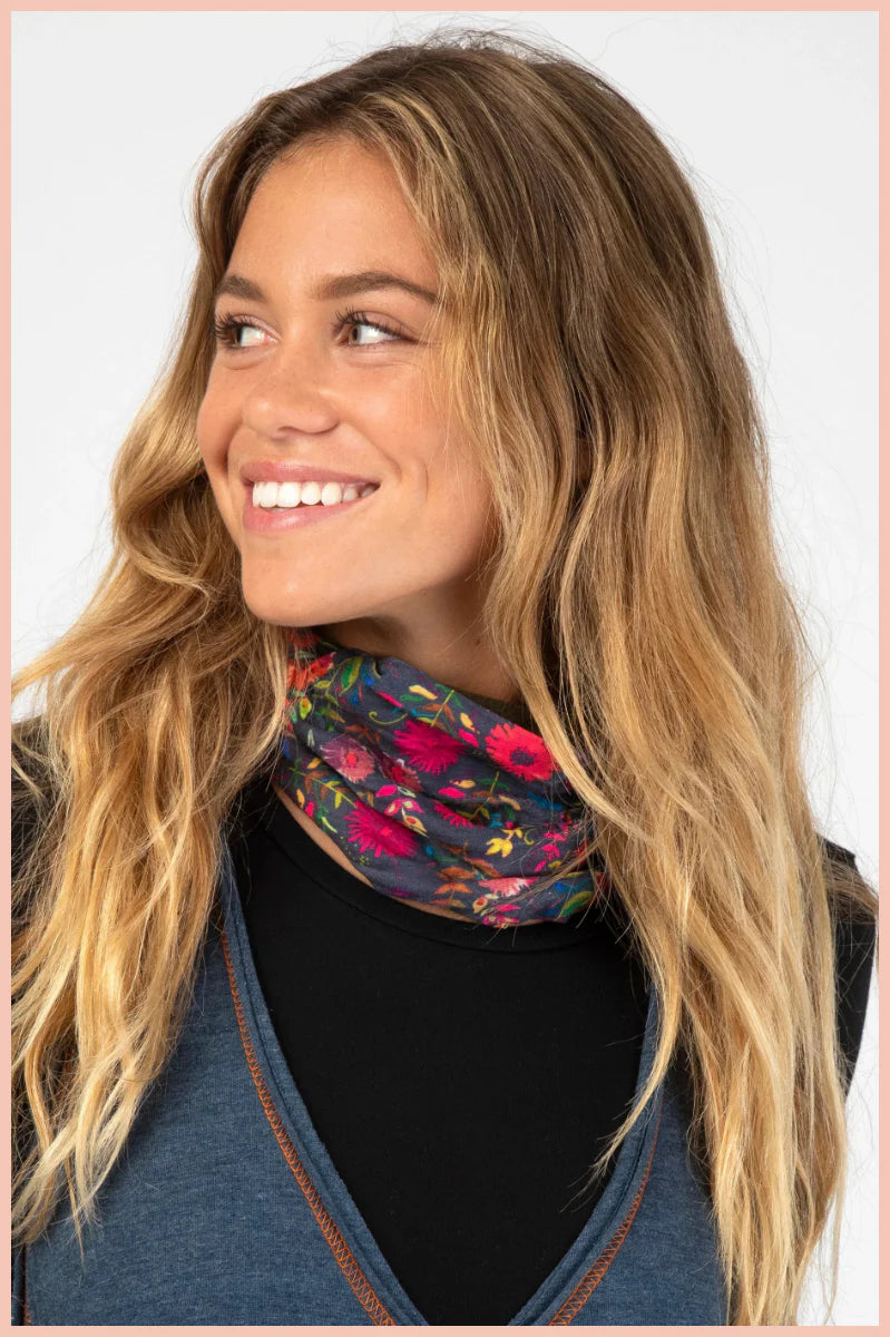 FLEECE BOHO BANDEAU NAVY WILDFLOWER