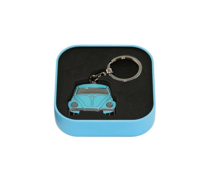 VW BEETLE KEY RING IN GIFT TIN - BLUE