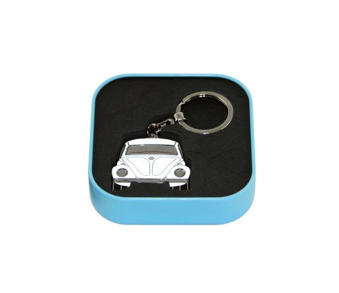 VW BEETLE KEY RING IN GIFT TIN - WHITE