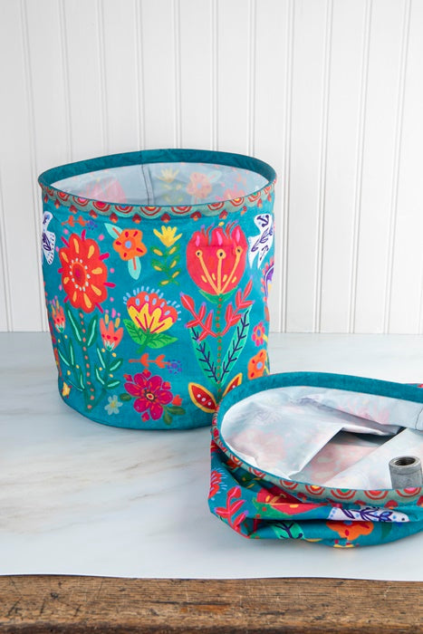 Collapsible Storage Basket - Cream Folk Flower