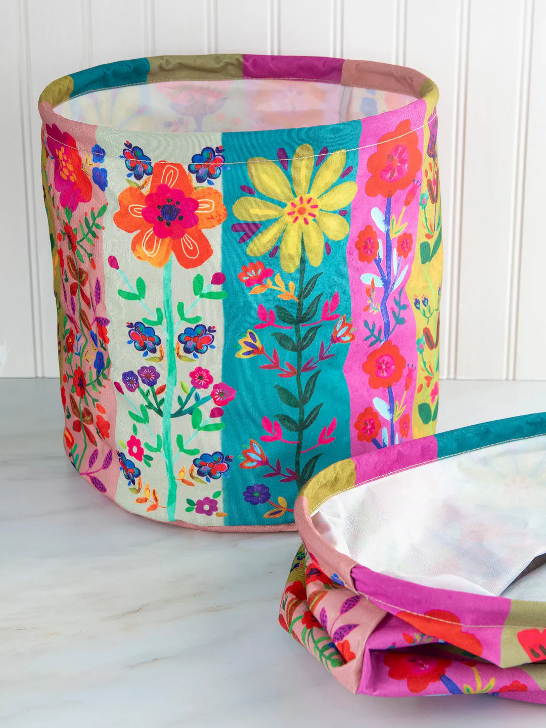 Collapsible Storage Basket - Teal Folk Flower