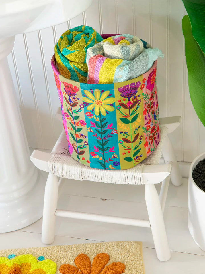 Collapsible Storage Basket - Teal Folk Flower