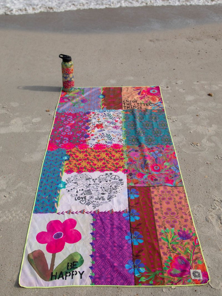 Yoga/Beach Towel - Be Happy Patchwork