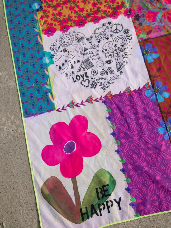 Yoga/Beach Towel - Be Happy Patchwork