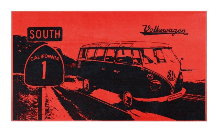VW T1 BUS BEACH TOWEL  - HIGHWAY 1/RED