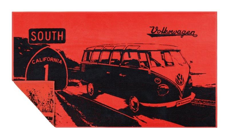 VW T1 BUS BEACH TOWEL  - HIGHWAY 1/RED