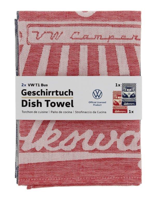 VW T1 Bus Dish Towel 2/Set- Stripes/Vintage Red/Blue