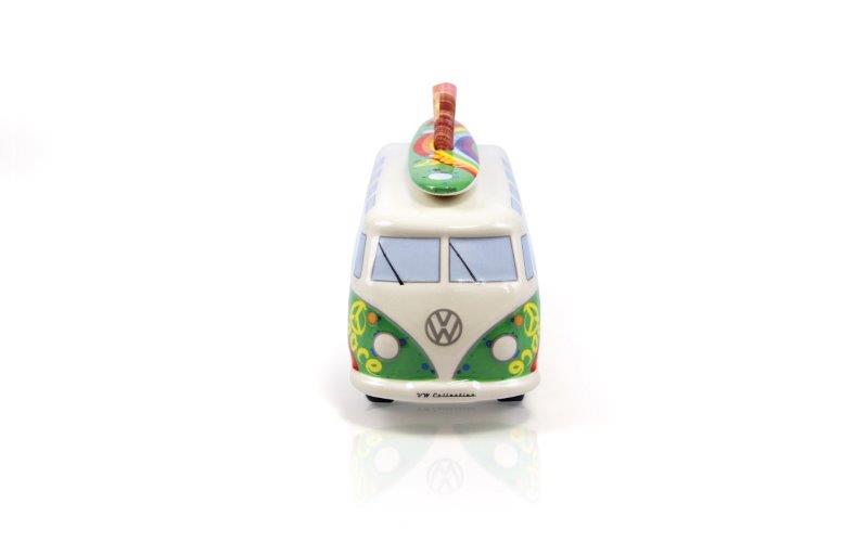 VW T1 BUS MONEY BANK (SCALE 1:18) WITH SURF BOARD IN GIFT BOX - PEACE