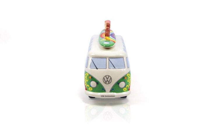 VW T1 BUS MONEY BANK (SCALE 1:18) WITH SURF BOARD IN GIFT BOX - PEACE