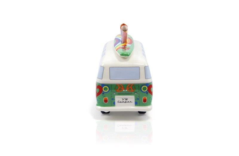 VW T1 BUS MONEY BANK (SCALE 1:18) WITH SURF BOARD IN GIFT BOX - PEACE