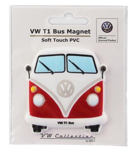 VW T1 BUS RUBBER MAGNET - FRONT/RED