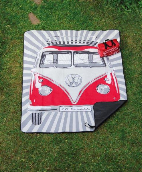 VW T1 BUS PICNIC BLANKET WITH CARRYING BAG - SAMBA STRIPES/RED