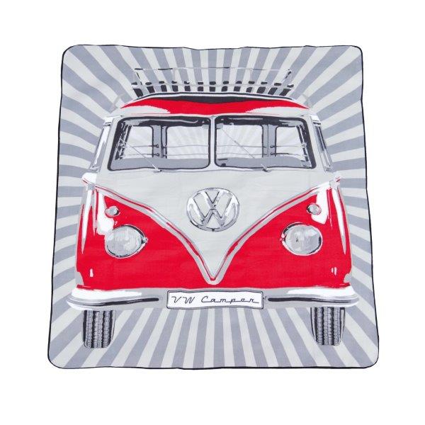 VW T1 BUS PICNIC BLANKET WITH CARRYING BAG - SAMBA STRIPES/RED