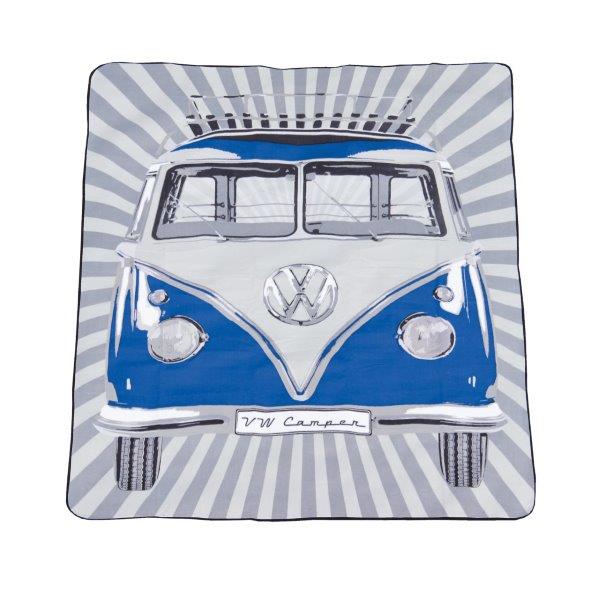 VW T1 BUS PICNIC BLANKET WITH CARRYING BAG - SAMBA STRIPES/BLUE