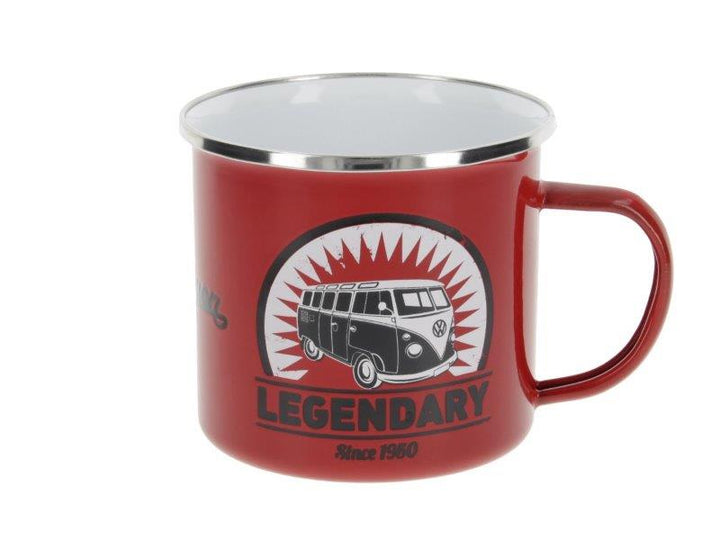 VW T1 BUS ENAMEL MUG 500ml IN GIFT BOX - VINTAGE LOGO/RED