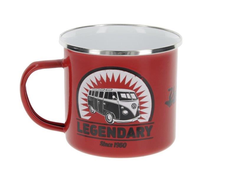 VW T1 BUS ENAMEL MUG 500ml IN GIFT BOX - VINTAGE LOGO/RED