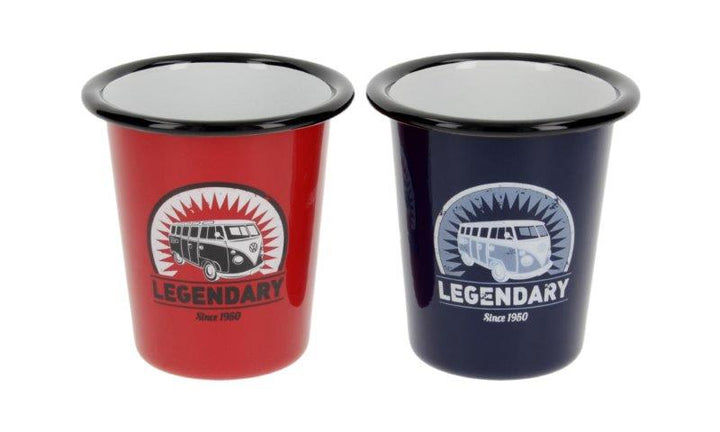 VW T1 BUS ENAMEL CUP 2-PC SET 310ml IN GIFT BOX – LEGENDARY/RED & BLUE