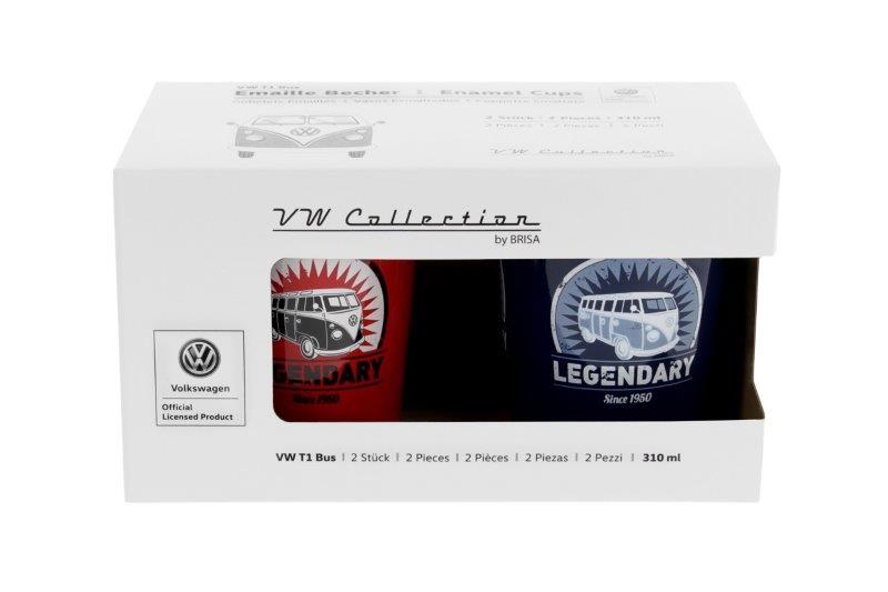 VW T1 BUS ENAMEL CUP 2-PC SET 310ml IN GIFT BOX – LEGENDARY/RED & BLUE