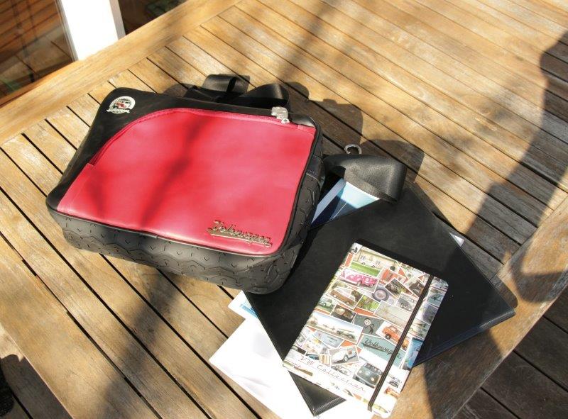 VW T1 BUS MESSENGER BAG WITH TIRE TREAD EDGING - VINTAGE LOGO/RED-BLACK