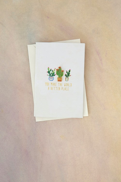 ENAMEL PIN ON CARD WORLD CACTUS