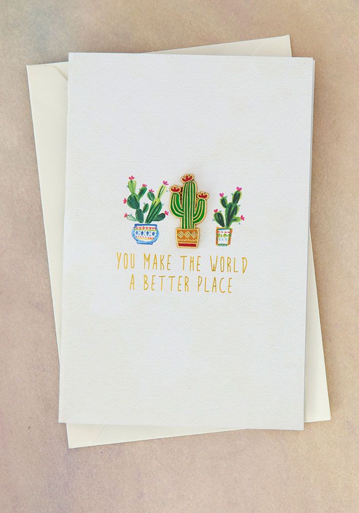 ENAMEL PIN ON CARD WORLD CACTUS