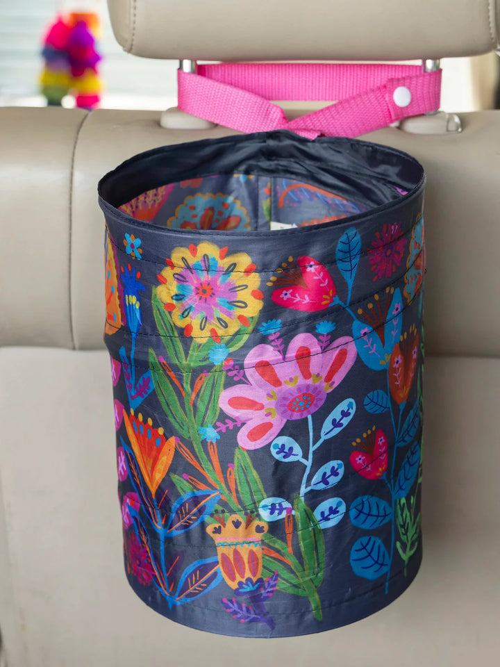 Pop Up Car Trash-  Navy Folk Flower