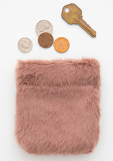 Fuzzy Pinch Pouch Dusty Rose