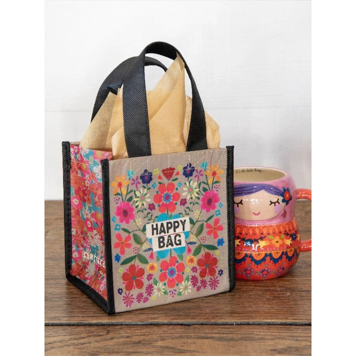 Gift Bag Recycled  - Happy Bag Teal Folk Flower SML