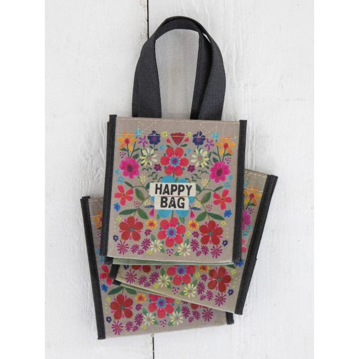 Gift Bag Recycled  - Happy Bag Teal Folk Flower SML