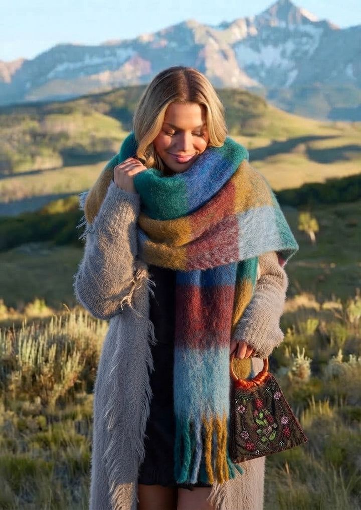 Cuddle Up Cozy Scarf - Blue/Cream Plaid