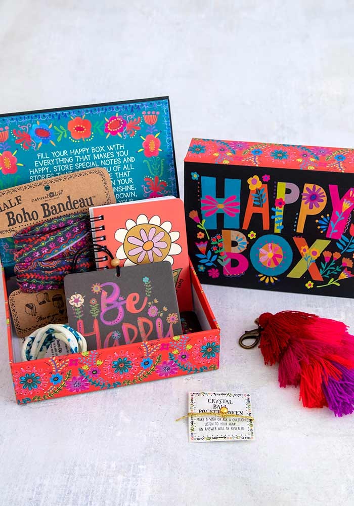 HAPPY GIFT BOX EMPTY BLACK FLORAL