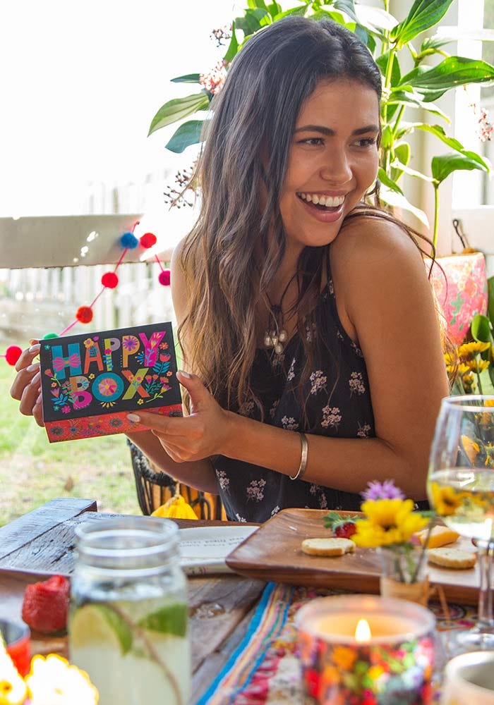 HAPPY GIFT BOX EMPTY BLACK FLORAL