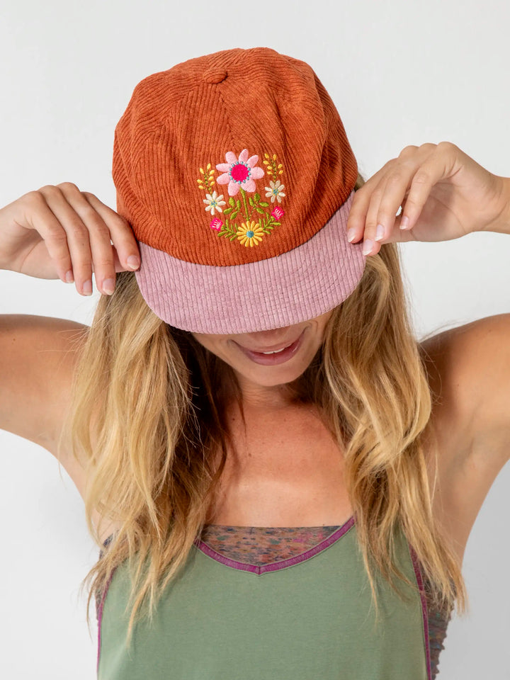 Cap Corduroy Snapback - Rust Folk Flower