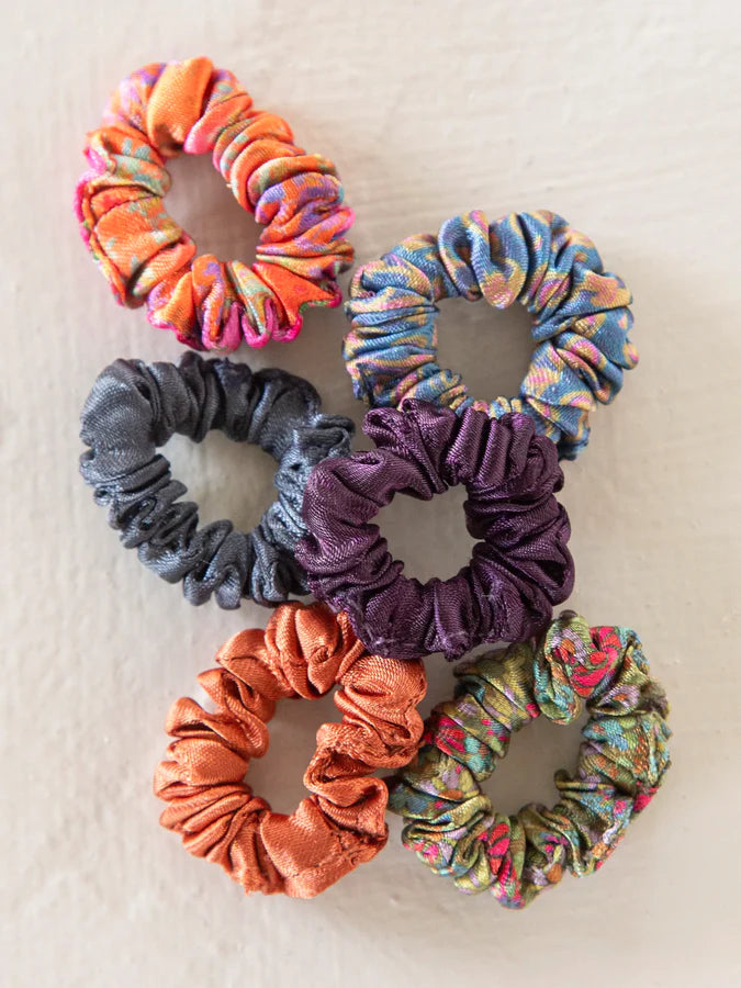 Mini Satin Scrunchies - Set/6 Rust/Purple