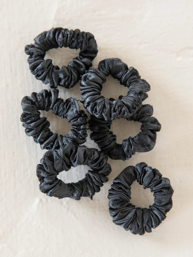 Mini Satin Scrunchie - Set/6 Black