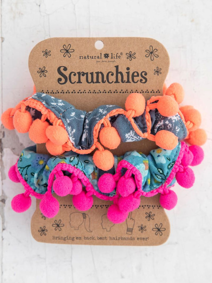Pompom Scrunchies S/2 Pnk Floral