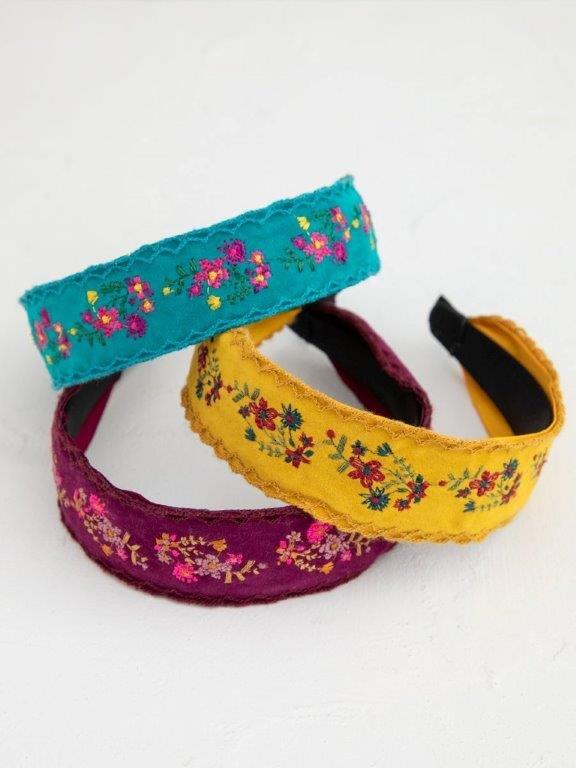 Embroidered Velvet Headband - Magenta