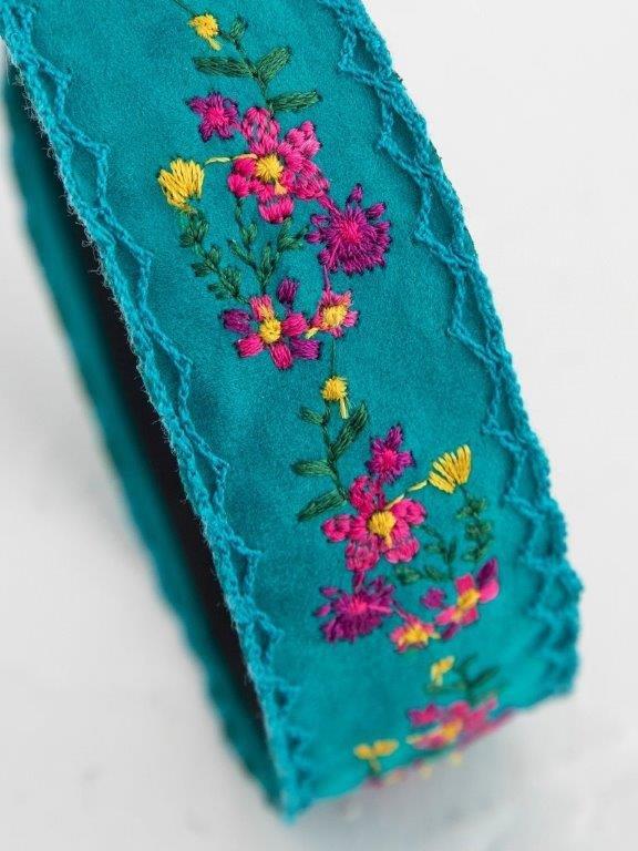 Embroidered Velvet Headband - Turq