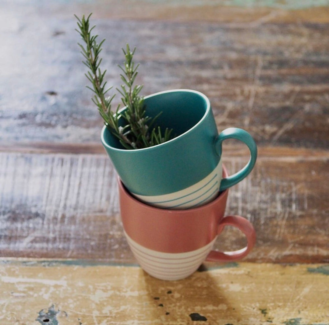 MUG TEAL STRIPES HANS 500ML