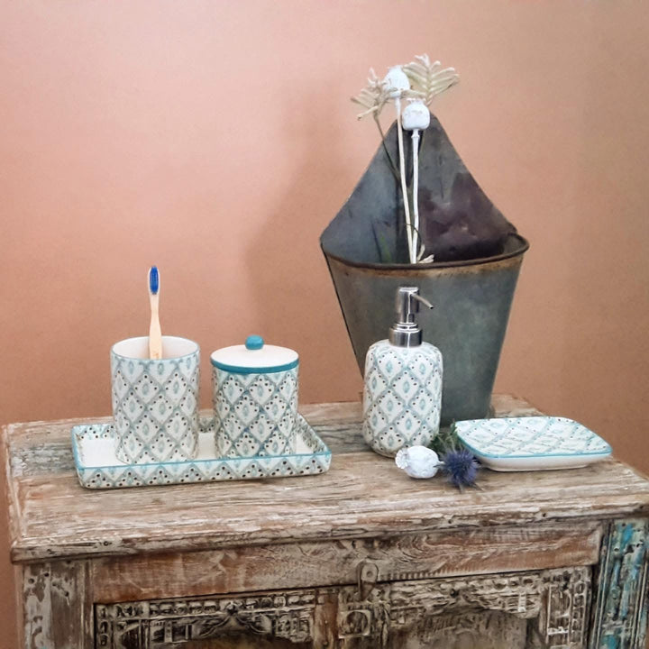 TOOTHBRUSH HOLDER TEAL/BLU DIAMOND