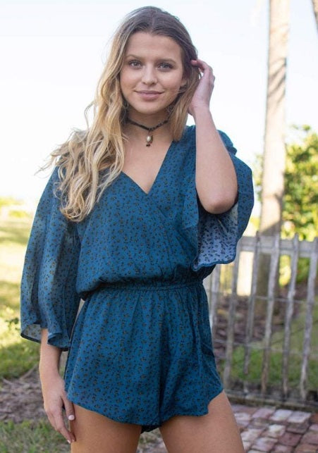 ROMPER DUSTY BLUE CALICO-LGE