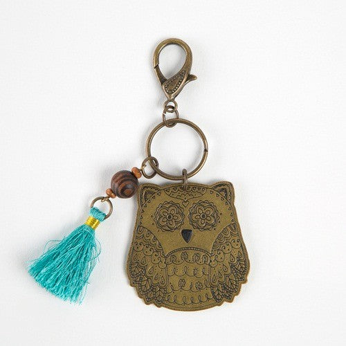 KEYCHAIN BRASS TOKEN FLOWER OWL
