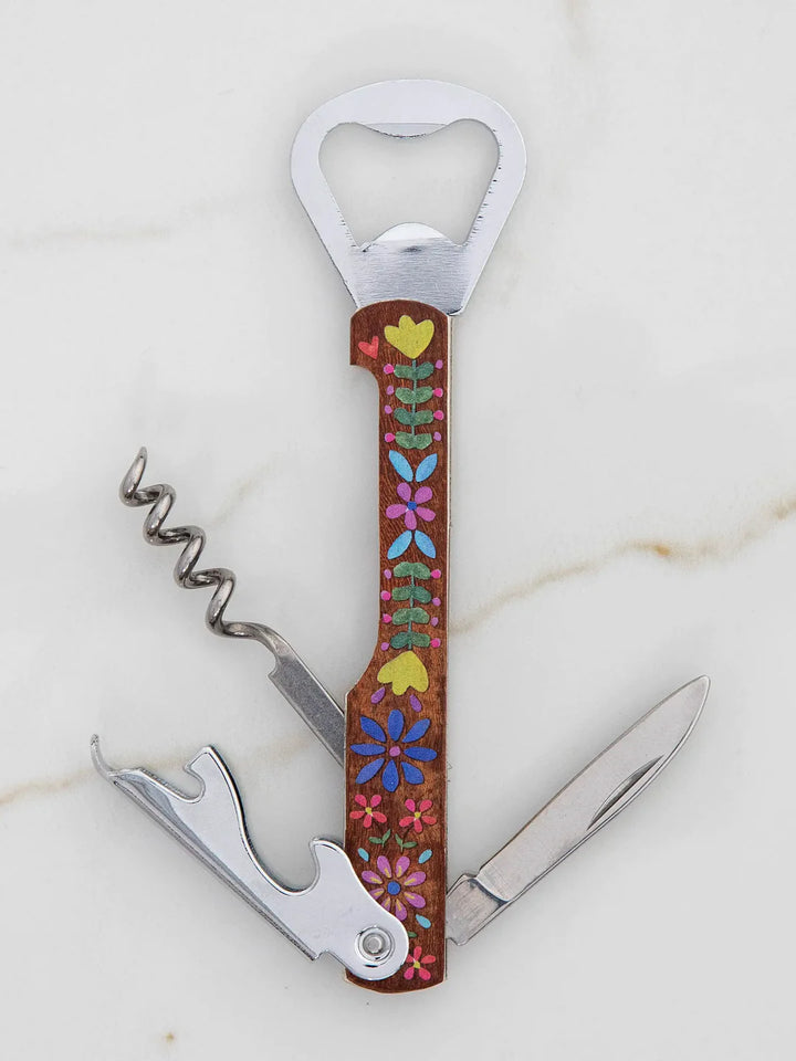 Wooden Wine Opener - Folk Flower