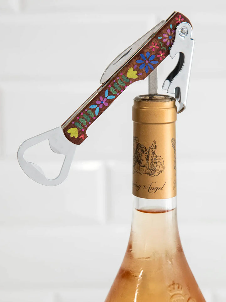 Wooden Wine Opener - Folk Flower
