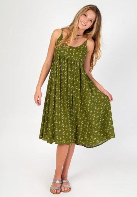 DRESS GIGI OLIVE CREAM CALICO MED